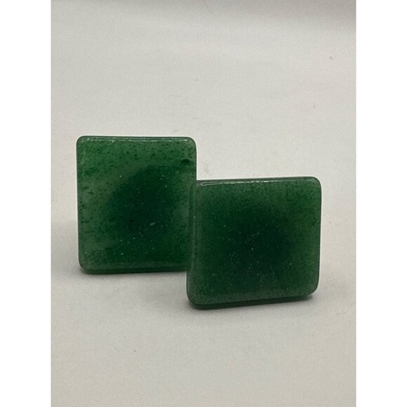 Vintage Green Resin Cufflinks Square Design Mens Jewelry Silver-Tone Backing - Picture 1 of 6